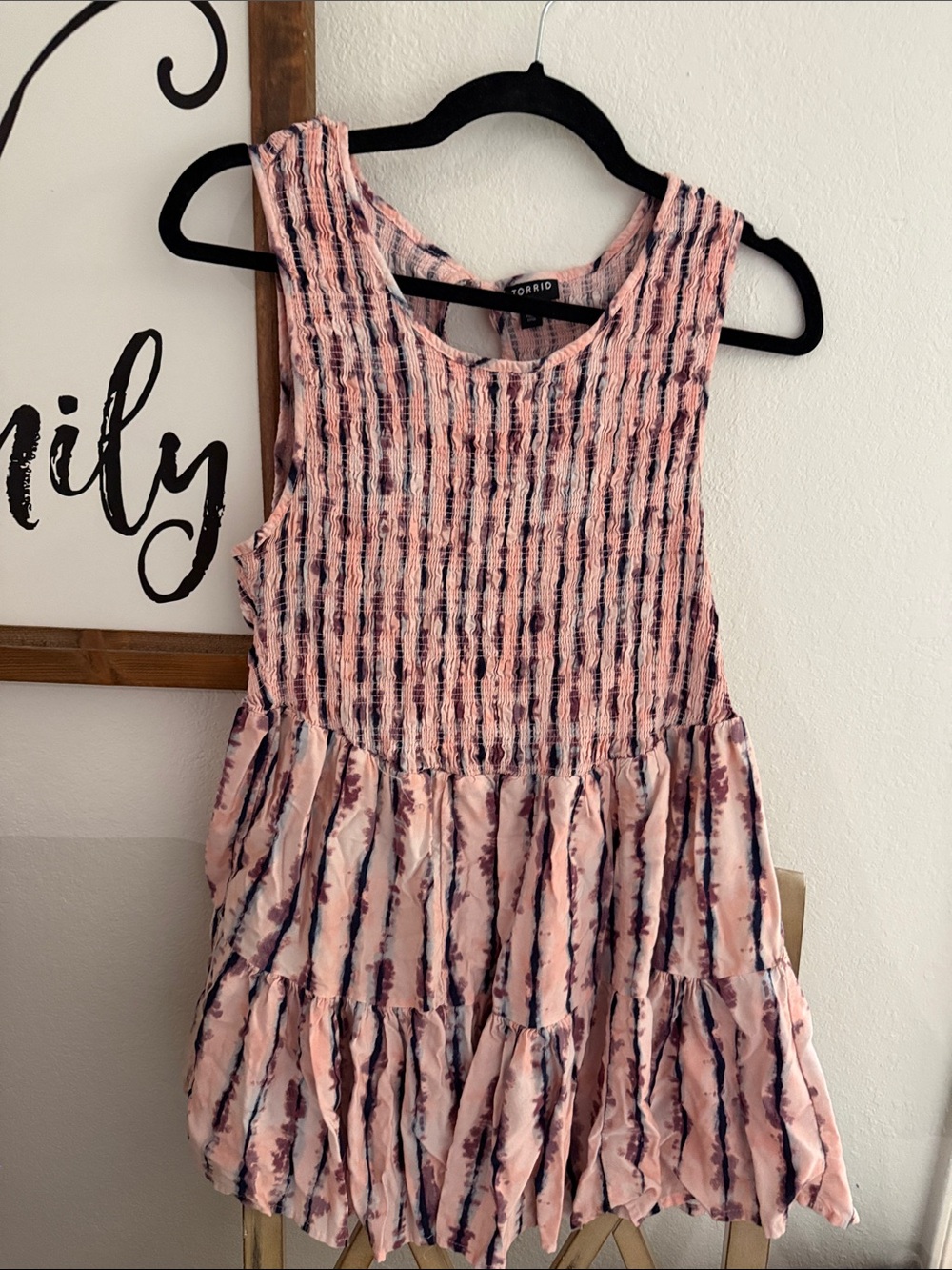 torrid Pink and Navy Tie-Dye Smocked Tiered Dress
